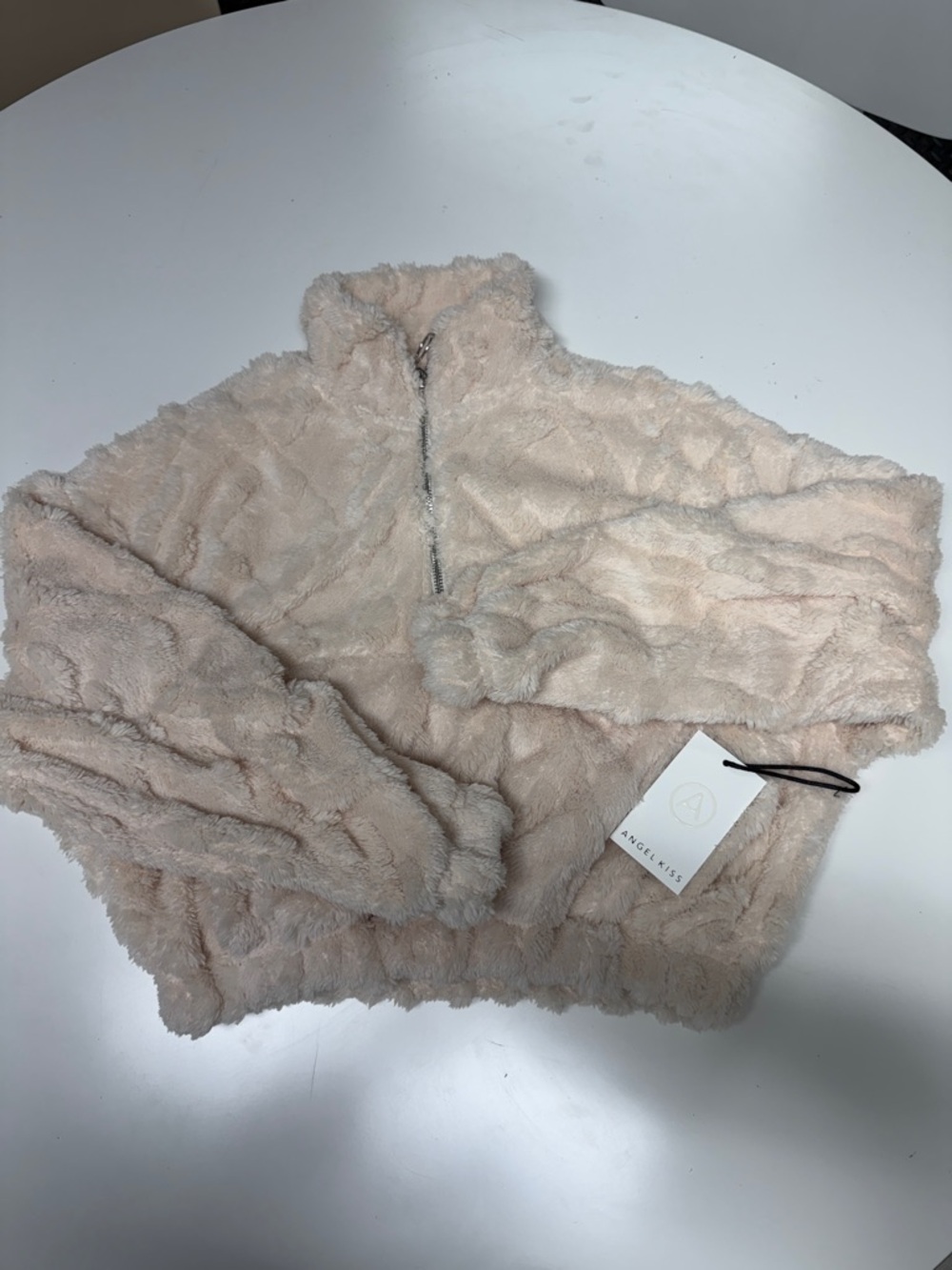 Angel Kiss Plush Half-Zip Womens Jacket - Light Beige